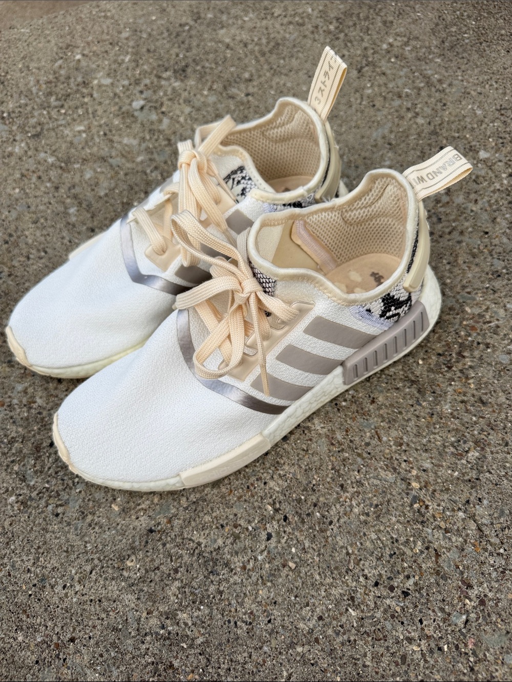 Adidas Women White and Beige Lightweight Sneakers with Animal Print Accents